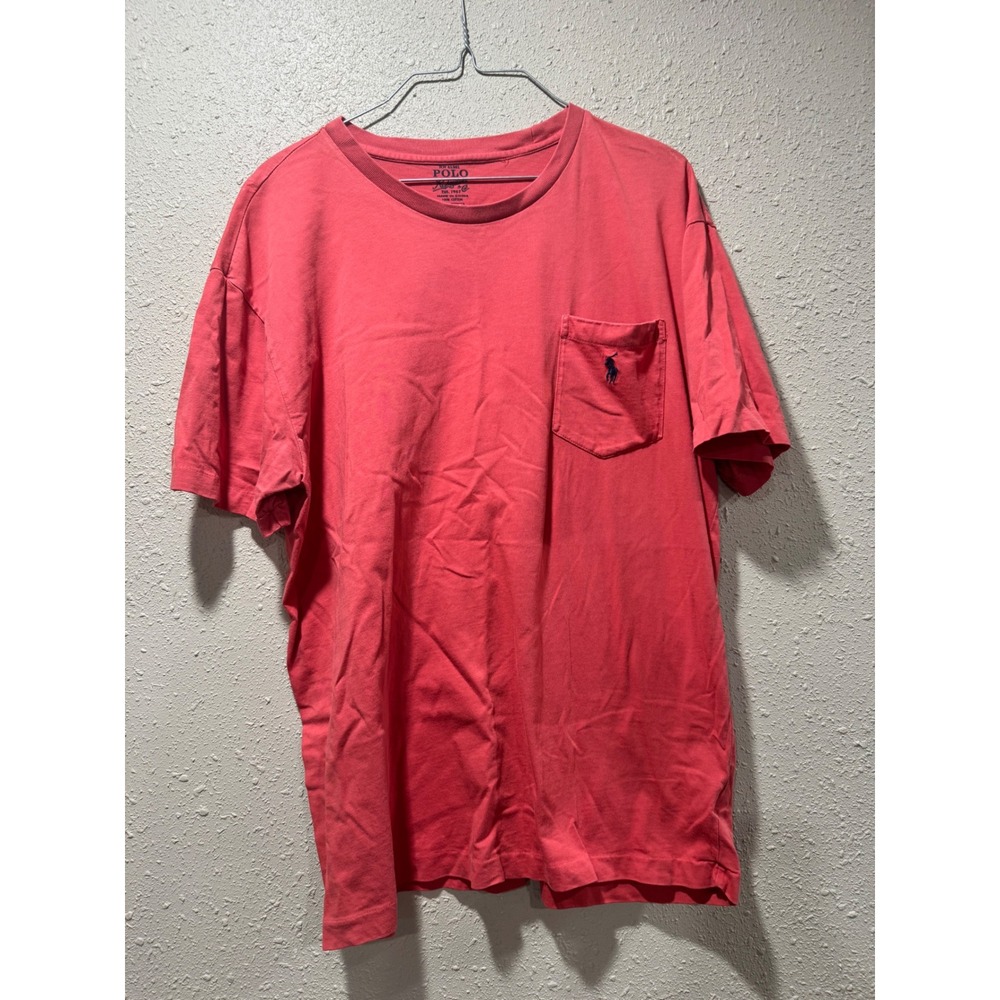 Polo Ralph Lauren Mens Pocket T-Shirt Coral Pink Cotton Pony Logo Size M